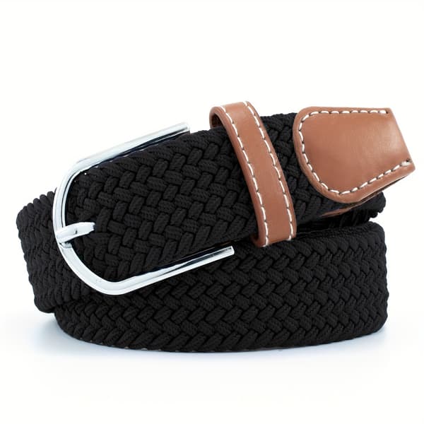 Herrelerretsbelte med elastisk stretchlinning vevd polyester Average Size Black Gray Beig