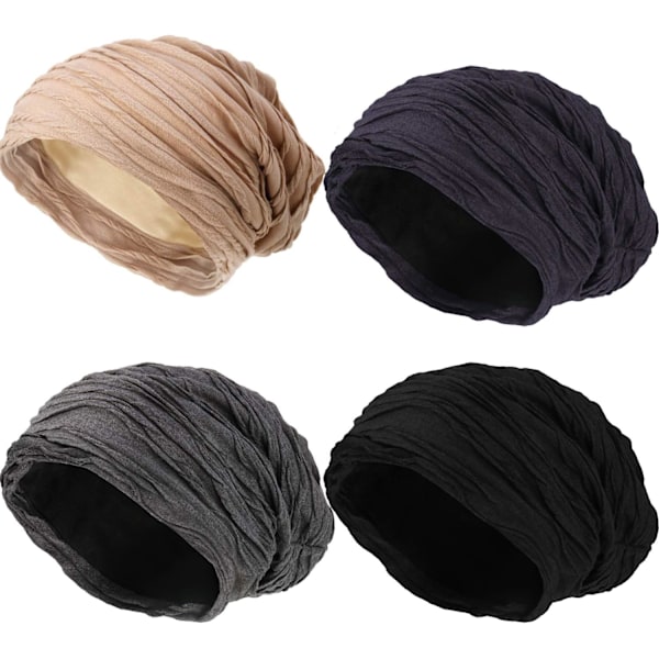 INIOR 4-pack skrynkliga mössor, slouchy baggy beanie skull mössa för vinter/höst, svart, grå, khaki och marinblå
