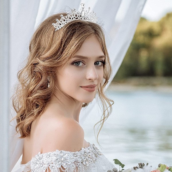 Rhinestone Brudes Diadem 2-pak Krystal Bryllupskrone til Brud og Blomsterpige