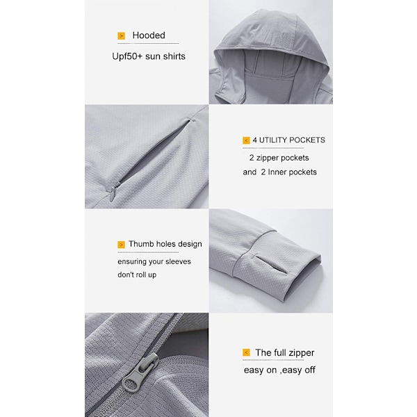 UPF 50+ UV Solbeskyttelse Dameklær Zip Up Hoodie Langærmet Fiske Løping Vandring Jakke Utendørs Performance Skjorte, lyseblå, 4XL