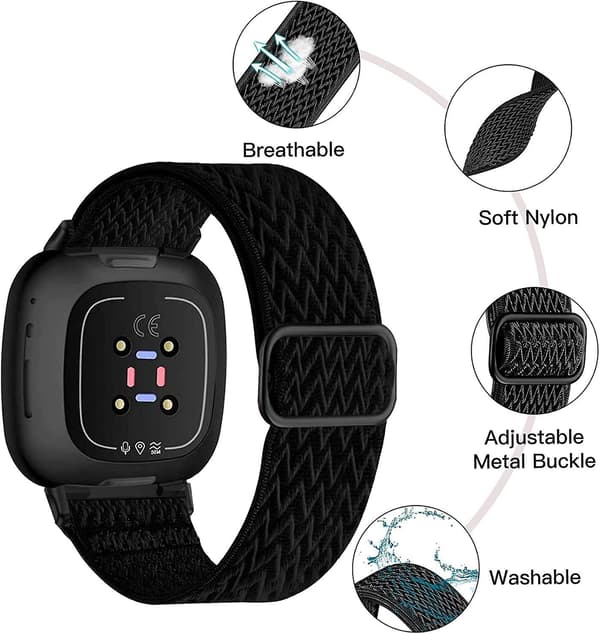 Elastiske nylonremme, der er kompatible med Fitbit Versa 4/versa 3/sense 2/sense - 3-pak
