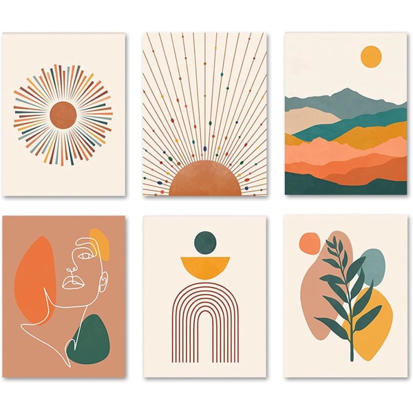 Pieces Premium Poster Set utan ram, abstrakt växter Sun