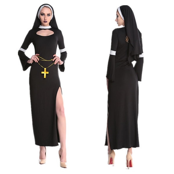 Halloween Kvindelig Præst Cosplay Kostume Kryds Præst Kostume Nonne Cosplay Munk Kostume Spil Kostume XL