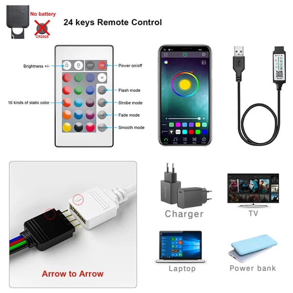 USB LED Strip Ljus 5V RGB 5050 SMD 2m Flexibel Bluetooth Tejp[JUN]