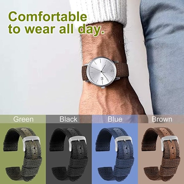 Nylon urrem Canvas udskiftningsurrem Militær hær Herre Dame - 22mm Rustfrit stål Sølv spænde Urrem