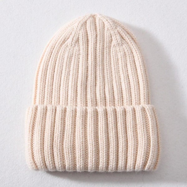 Vinterhue i silke og satin, unisex, tyk og chunky, stribet, varm, blød, højkvalitets cashmere, strikket hue Beige