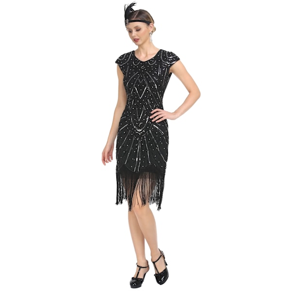 Vintage Flapper Kjoler 1920'erne til Kvinder Krystal Perlebesat Frynset Great Gatsby Kjole Abrikos Abrikos Apricot L