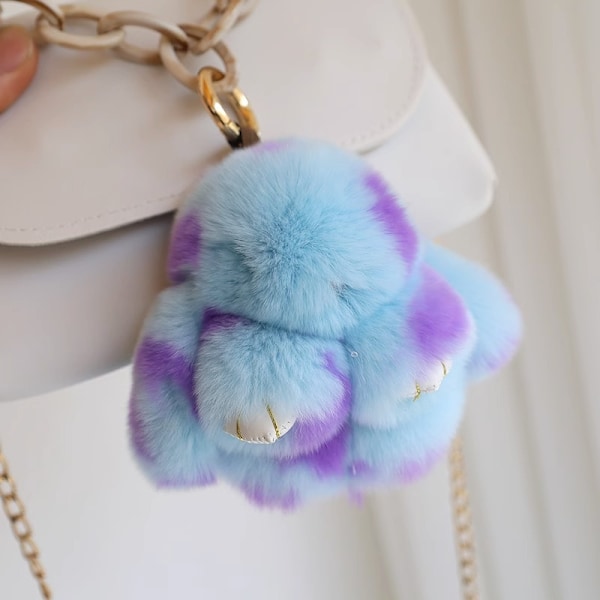 Myk og fluffy kanin nøkkelring Søt plysjkanin nøkkelring Plysjkanin nøkkelring Kunstig pels nøkkelring Pompom nøkkelring Dekorasjon Style 39
