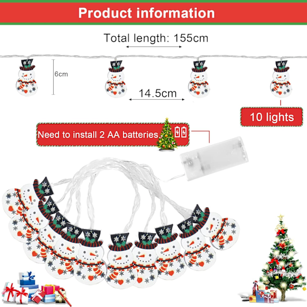 1PC (Lumiukko) 10 joulukuusen valot, LED-valosarja, LED Marokko