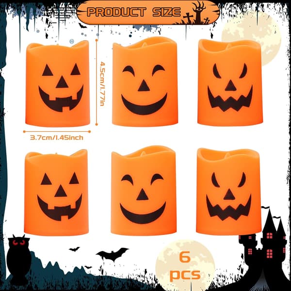 Halloween LED Gresskarlys, 6-pakning Batteridrevne Telys for Bord [JUN]