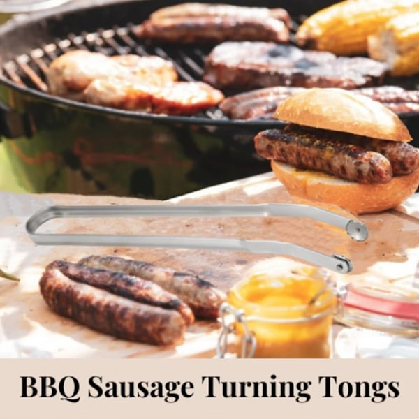 Grilltang til BBQ-pølser, 3-pak køkkenpølser i rustfrit stål med lange håndtag, BBQ-pølsetang, vendtang til BBQ-pølser 3pcs