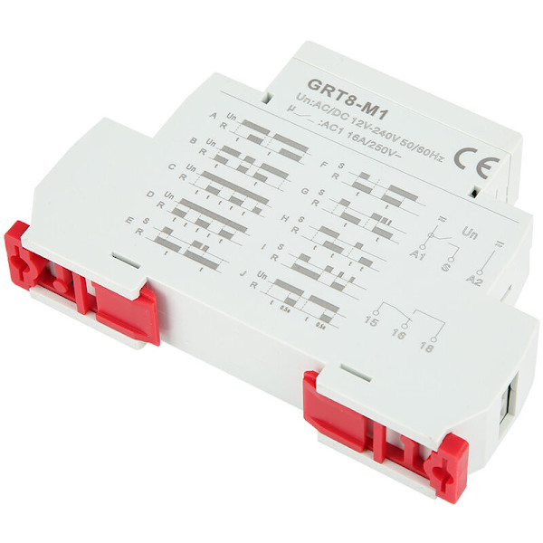 GRT8-M1 Tidsrelä med 10 funktioner 35MM DIN-skenmontering AC/DC 12V 240V 50-60Hz
