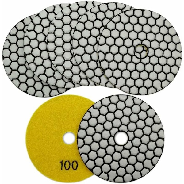 7 st diamantpoleringsskivor 4/100 mm torra diamantpoleringsdynor för marmor, granit, sten, betong (100)