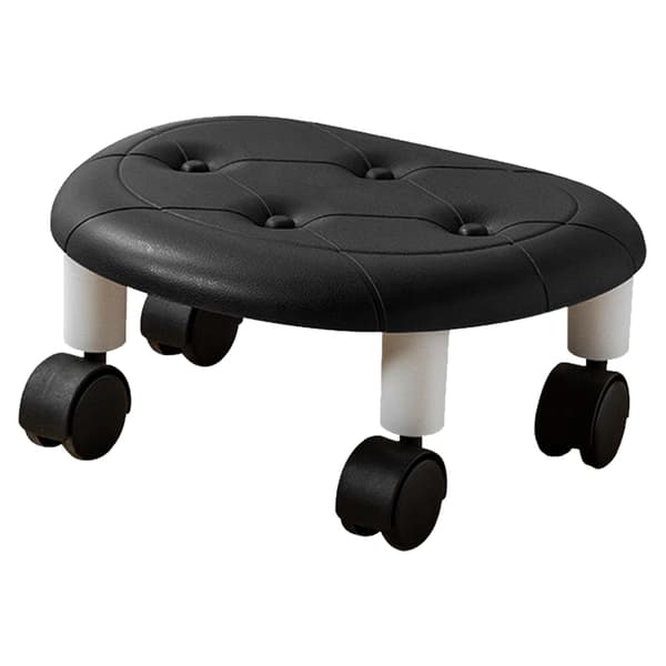 Round Low Rolling Stools Faux Leather Universal Wheels Small Rolling Stool Swivel Stool High Weight Capacity for Home Black[JUN]