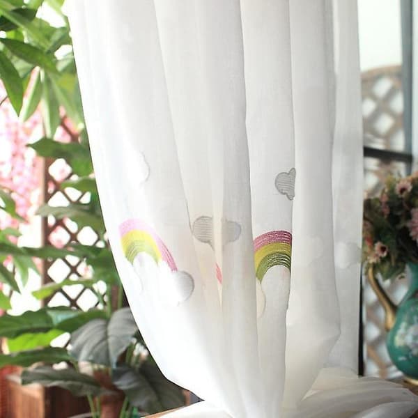 Regnbue Macrame Børnegardin med Blomsterbroderi [JUN] 2x2.7m Rainbow hook up