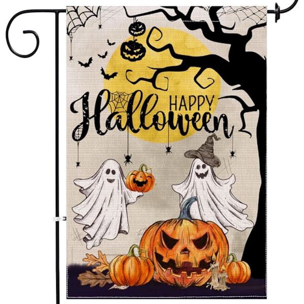 Halloween Garden Flag 12x18 Dubbelsidig, Ghost Happy Halloween Yard Flagga, Burlap-tecken Samll Halloween Garden