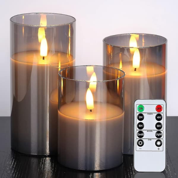 Batteridrevne LED-lys med fjernkontroll og timer, sett med flammeløse vokslys [JUN]