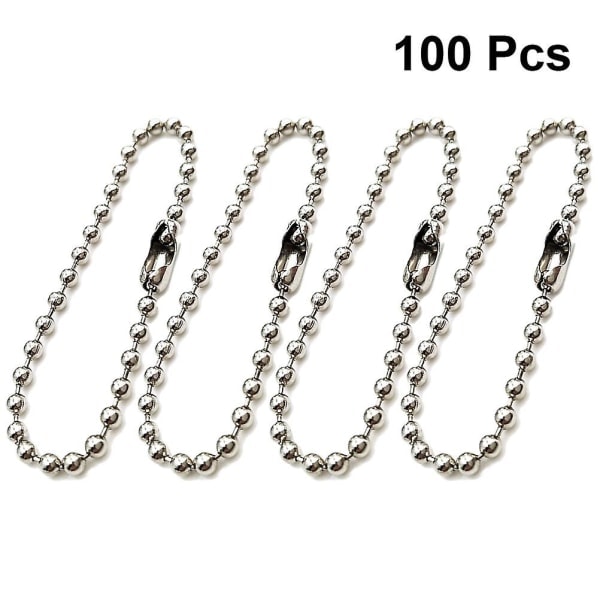 100 stk Lange Perlekoblinger Spenne Kulekjede Nøkkelring Tag Nøkkelringer Justerbar Antik Kjede i Antik Metall Perlestål (Sølv/2,4x150 mm) (Sølv)