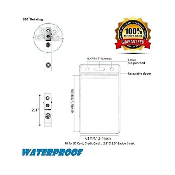 Vattentät vertikal ID-korthållare, vertikal transparent PVC-namnskylthållare med korthållarslingor (5-pack, vertikal)