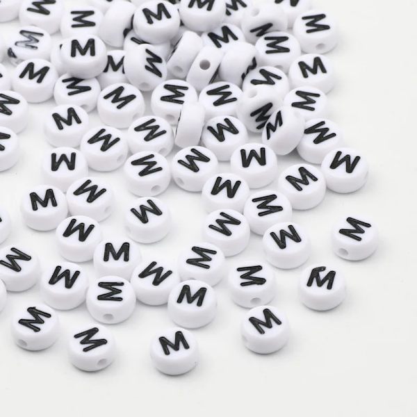 7x4mm Akryl Alfabet Bogstav Perler til DIY Smykkefremstilling 50/100/200 stk.[JUN] M