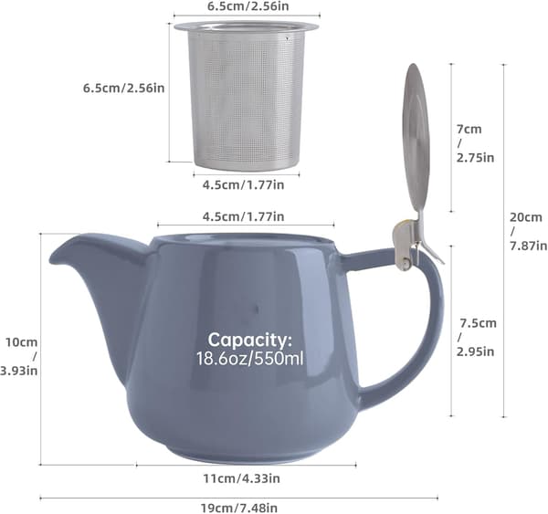 550 ml keramisk tekanne med avtakbar infuser for blomstrende te [JUN] Grey