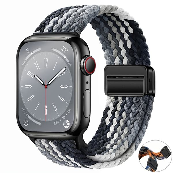 Elastisk vevd nylon Solo Loop-rem for Apple Watch 38 mm til 49 mm Z-pattern Vit Regnbåge 44mm 45mm 49mm S11(10)-46mm