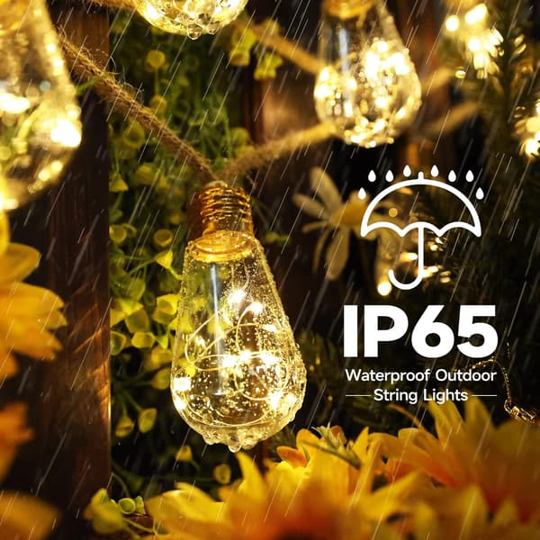Solar String Lights Outdoor Garden - 8M 16 LED Unbreakable Waterproof Lights, Solar String Lights in Hemp Rope with (Warm White)