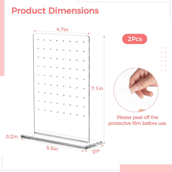 2 Pakkausta Korvakorun Järjestäjää 72 Reiällä, Kirkas Akryyli Korvakorun Näyttöjalusta, Korujen Näyttötelineet Tytöille Naisille