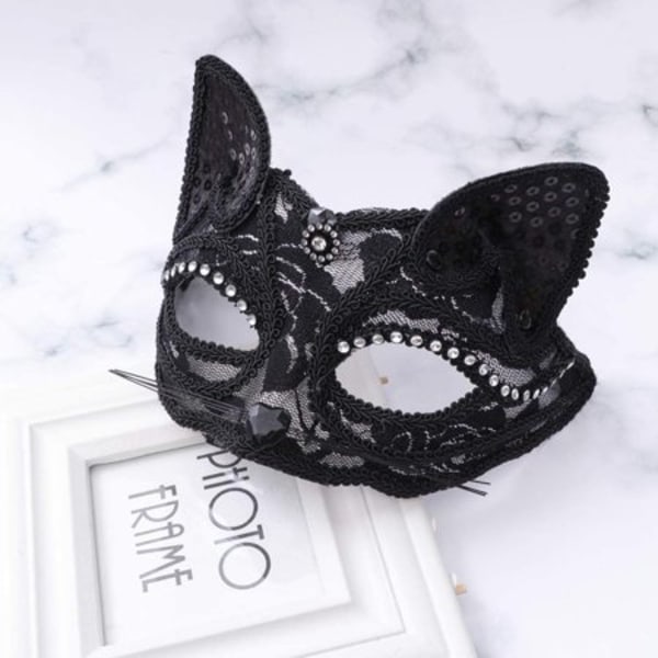 Halvspets för par Räv Halvt ansikte Vintage Halvt ansikts maskeradfestdekorationer för Halloween Mardi Gras maskeradfest 1st (svart)