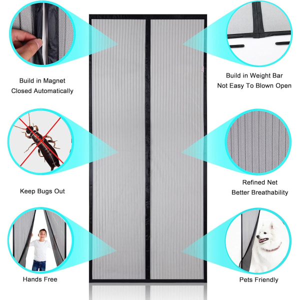 Hyönteisverkko-ovi, Magneettinen Hyttysverkko-ovi, 80x210 cm Anti-Hyttysoviverkko, Verkkokärpäskortti, Helppo 80x210cm