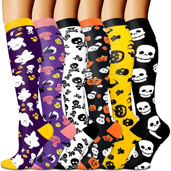 Kompressionsstrumpor för män och kvinnor 20-30mmHg graderade stödstrumpor för fotbollsspelare, löpare, sjuksköterskor - Halloween-kollektion/Stor-XL