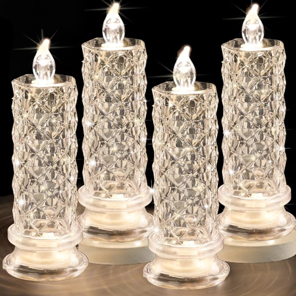 LED Candles, 4Pack Battery Operated Candles with Rose Light Halo, Romantic Flameless Pillar Candles for  Christmas Decorations(White)