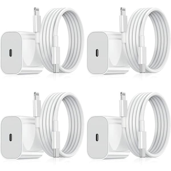 4-pak iPhone-oplader – Hurtigopladeradapter + USB-C 20W Hvid (NT) 4-pak iPhone iPhone 4-pak iPhone iPhone 4-pack