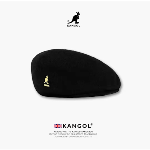 Kangol 504 Flat Cap til mænd og kvinder, afslappet avishue vinterhat i sort svart S（54-56cm）