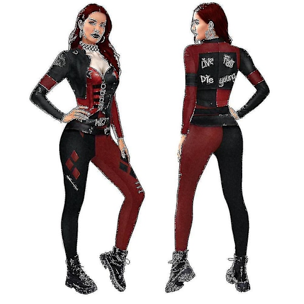 Dam Harley Quinn Kostume Klassisk Harley Quinn Halloween Cosplay Kostume Jumpsuit XL