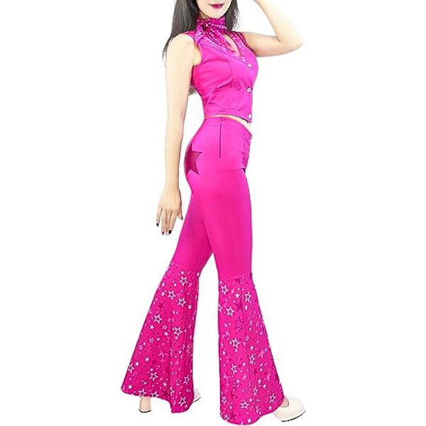 Barbie Hippie Disco-asu Pinkit Flare-housut Halloween Cosplay Naisille Tytöille M