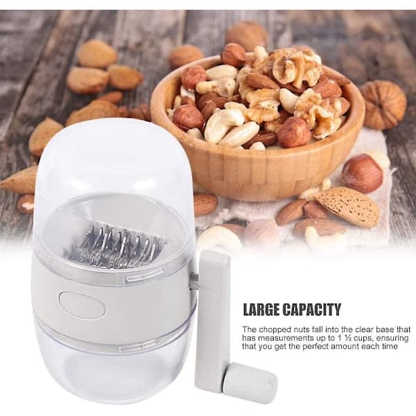 Manual Nut Chopper with Non-Slip Base, Adjustable Fine and Coarse Grinding for Peanuts, Sesame, and Dried Fruit, White 15.5 Cm