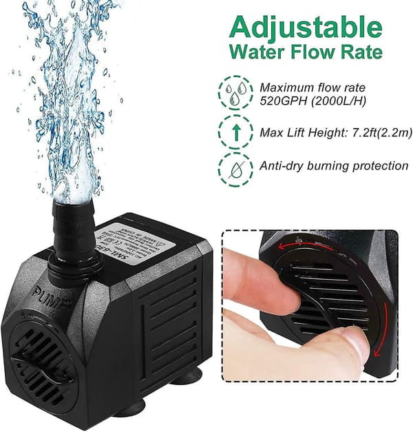 150 GPH Dränkbar Vattenpump - Tyst Fontänpump med Slang [JUN]