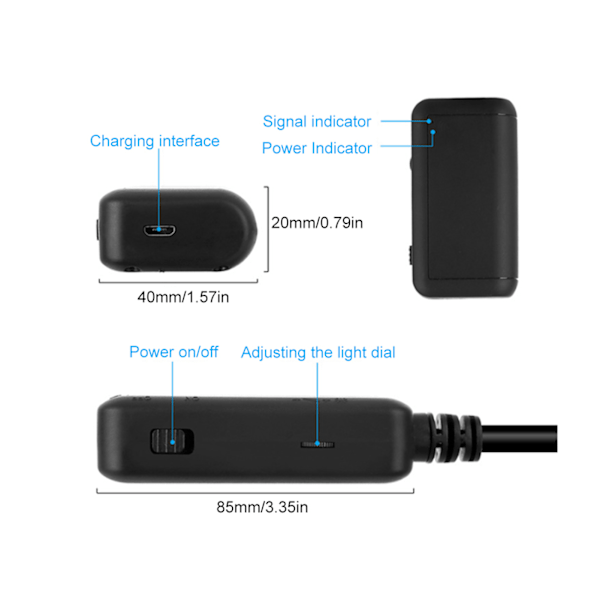 0,2 tommer 5MP IP67 6 LED WiFi endoskop boreskop inspeksjonskamera for iOS/Android-smarttelefoner 10 m/32,8 fot kabel