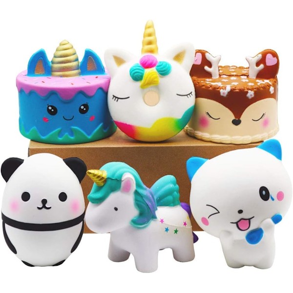 6 stk Squishies leketøy Jumbo Slow Rising Unicorn Horse, Cake, Unicorn