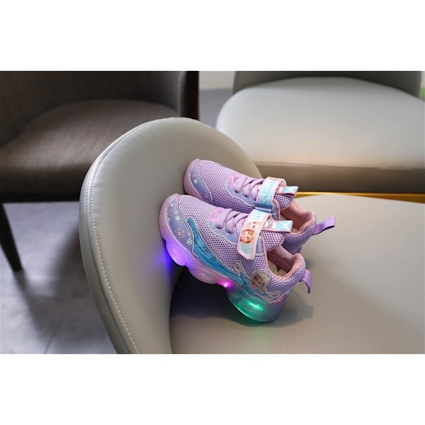 Elsa skor, prinsessa skor, tjejer lysande skor, barn ledde sneakers, pojkar tjejer lätt mesh tyg skor kors träning skor casual kids sneakers C Lila C Purple 30