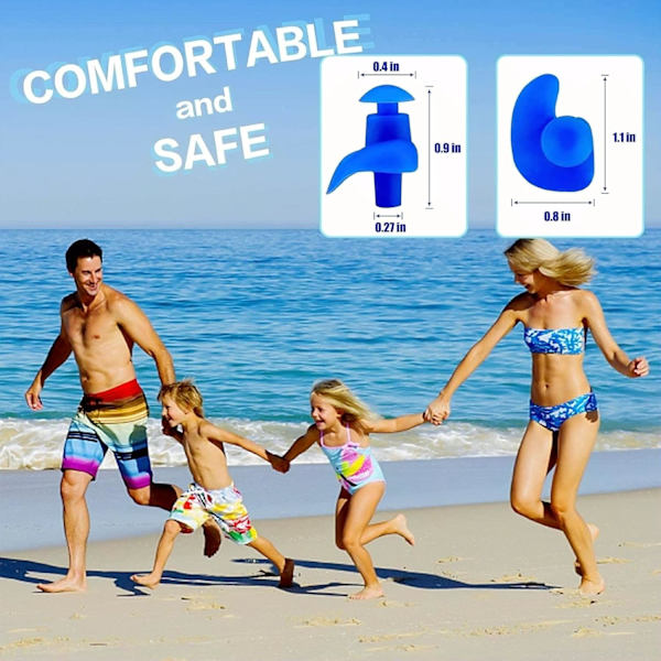 Uppgraderade 4 par vattentäta återanvändbara silikonöronproppar för simning, dusch, bad, surfing och snorkling