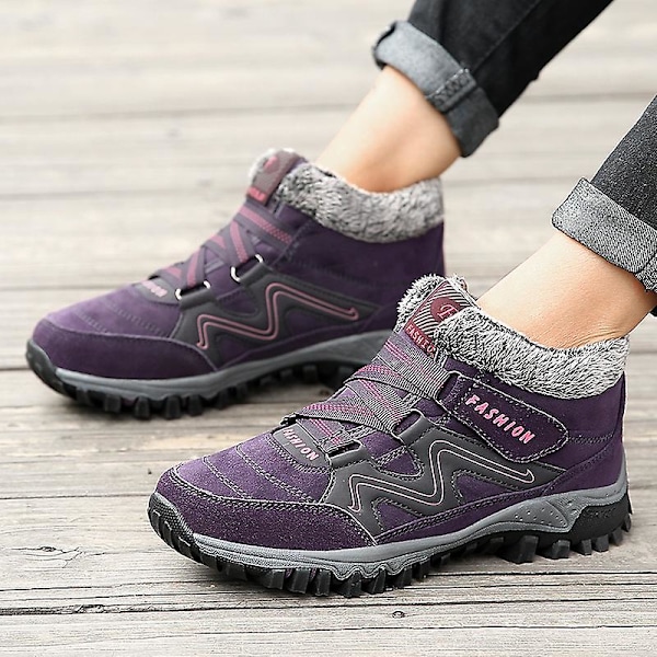 Damesnø støvler vandtætte slip-on pelsforet sneakers vinter varme sko 2K6137 Lilla Purple 39