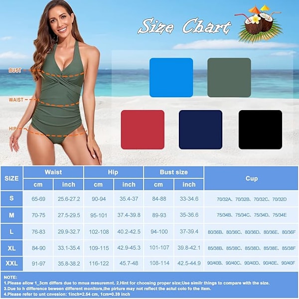 Dametøj badetøj med mavekontrol, push-up, formende badetøj, halter, backless GRØN GREEN XL