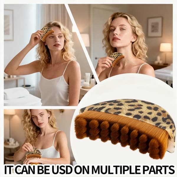 2-pack lymfdränage ansiktsborste, ansiktsmassage för käklinjeskulptering, torrborstning, ergonomisk design 2 Leopard