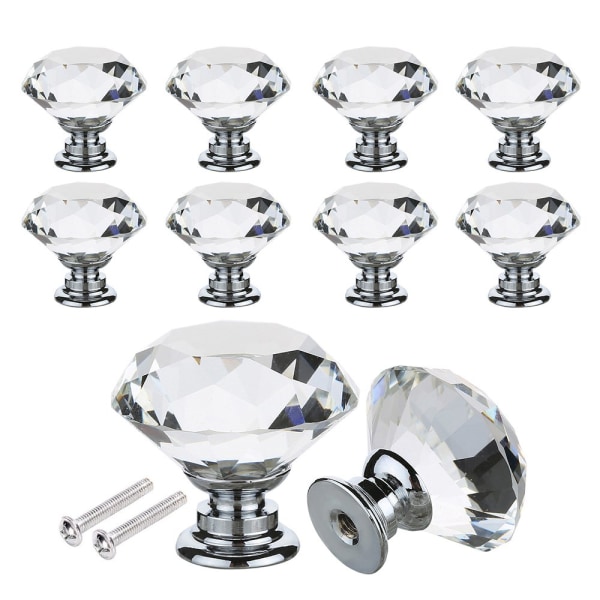 12 STK Kristallglas skåpknoppar, glasdraghandtag för