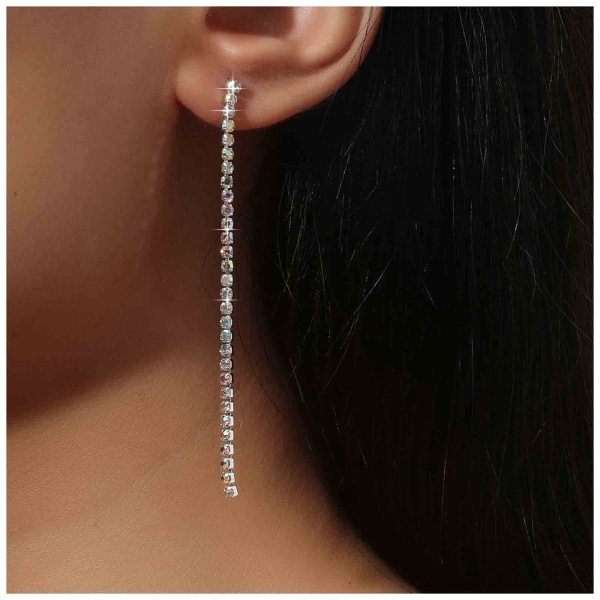 Vintage Long Rhinestone Chain Drop Linear Crystal Dangle Ear