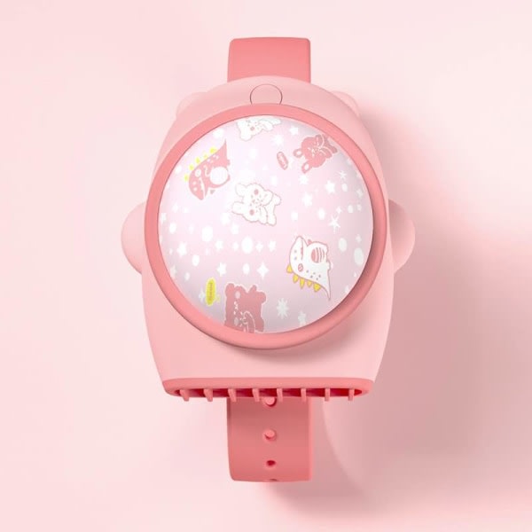 Bärbar watch med Star Projection Watch Fan Handhållet Armband Leafless Fan - Rosa