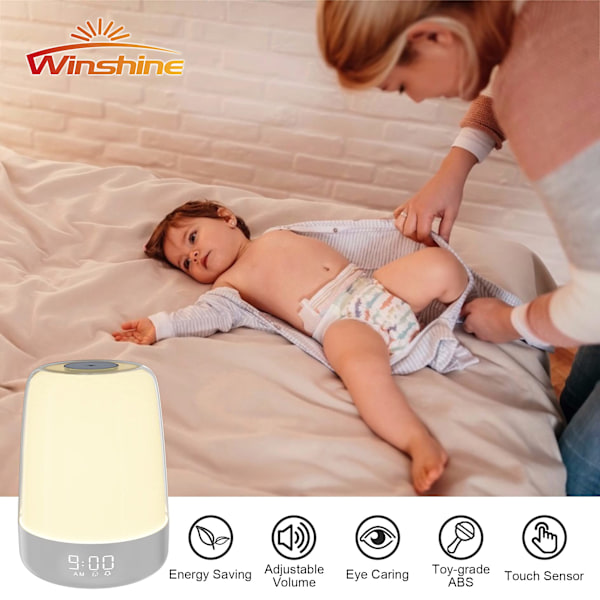Touch Wake Up Nattlampe med soloppgangsimulering vekkerklokke, 3-veis dimbar varm hvit nattlampe RGB Ambient Bordlampe, Timermodus