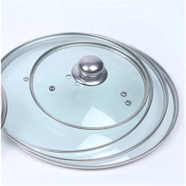 Rostfritt stål Tjockt Transparent Härdat Glas Lock lock Soppgryta Kastrull Stekpanna Wok Lock Med Knopp Kök Spis Del 34cm